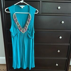 Teal Sleeveless Dress with Beaded Detail